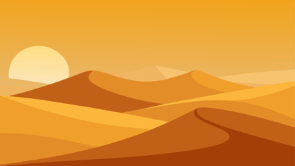 Illustration of a desert with sun setting