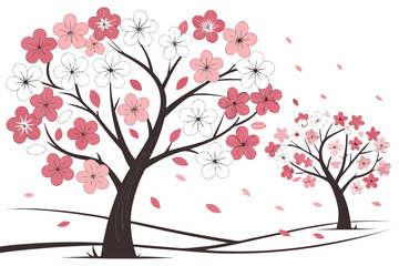 Two stylized cherry blossom trees with pink and white flowers 1