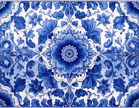 Ornate blue and white floral tile pattern