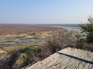 Panoramic view from Olifants Rest Camp, Kruger National Park, with Olifants River winding through the African bushveld.