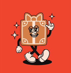 Groovy gingerbread character shaped as a gift. Flat vector illustration.