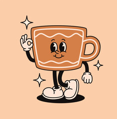 Groovy gingerbread character in a cup shape. Flat vector illustration.