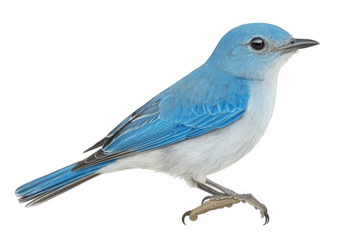 A vibrant mountain bluebird perched gracefully, isolated on transparent background, its azure feathers shimmering in the light, a testament to natures beauty