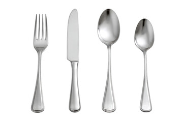 A set of silverware including a knife, fork, and spoon. The silverware is arranged in a neat and orderly manner, with the knife and spoon placed next to each other and the fork on the left side, png