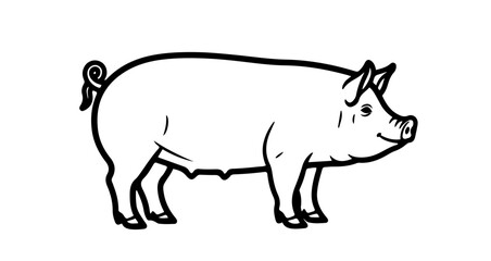 Obraz premium Simple line drawing of a pig, a farm animal illustration