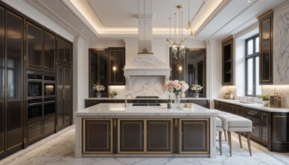 Elegant kitchen with marble island and sophisticated design elements