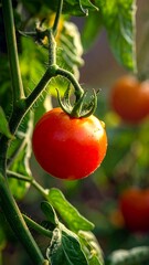 Ripe tomato on vine