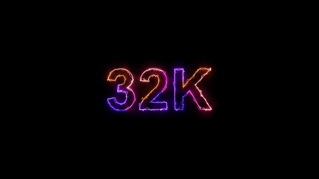 Glowing neon light 32K text animation. Social media milestone motion and subscribers celebration .32K followers or subscribers animation.