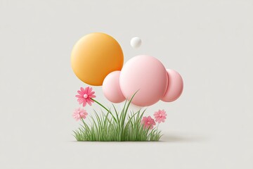 Abstract 3D floral scene with pastel colors