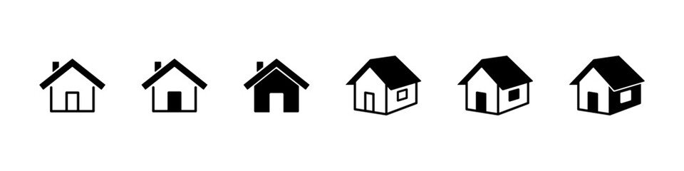 House icon. Home sign vector set. Real estate isolated sign. Home construction black icon. House line design set. Home building vector icons. Real estate silhouette vector set.