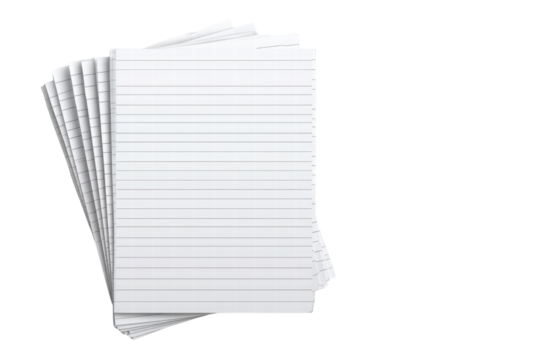 A stack of blank lined paper. The paper is white and has a grid of lines. The paper is stacked on top of each other, png