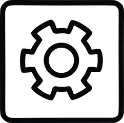 Simple gear icon with outline square for settings options mechanical engineering symbol and industrial machine component representation