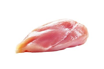 A piece of raw chicken is shown on a white background. Concept of freshness and naturalness, as the chicken is depicted in its uncooked state. The simplicity of the image emphasizes the raw, png