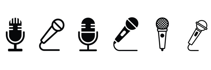 Microphone Icon Set &ndash; Flat and Line Style Vector Illustrations &ndash; Audio Recording and Podcast Symbols Isolated on White Background for Web and App Design