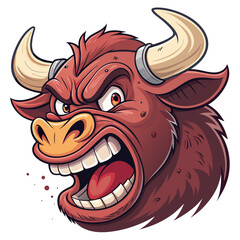Angry Bull Cartoon Animal Head Vector Illustration – Fierce Wild Animal Mascot Logo, SVG Clipart for Sticker or T-shirt Design