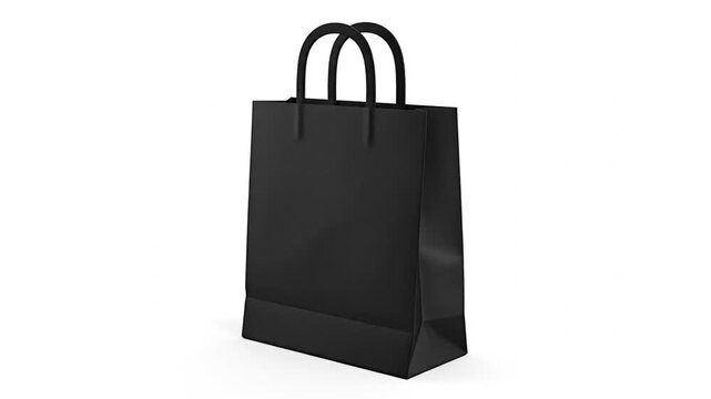 An upright plain black paper carrier bag with looped handles set against a solid white background