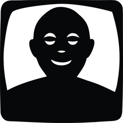 Simple silhouette of a person's face and shoulders with eyes closed and a smile