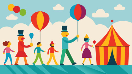 Circus parade with tent and balloons art