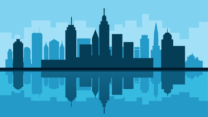 Fototapeta premium City skyline silhouette reflected in water