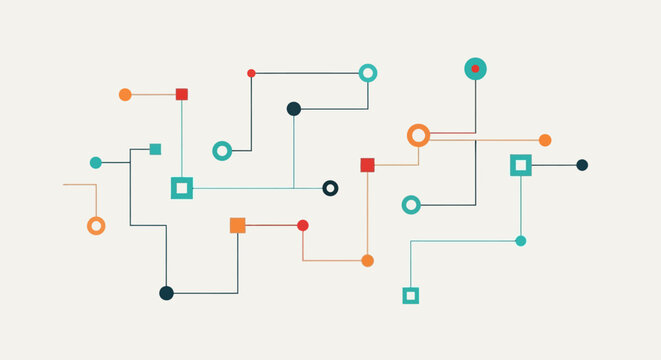 Abstract network connection lines with colorful nodes.
