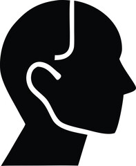Silhouette of a human head profile with a stylized line representing the brain or thought process symbolizing cognition and ideas.