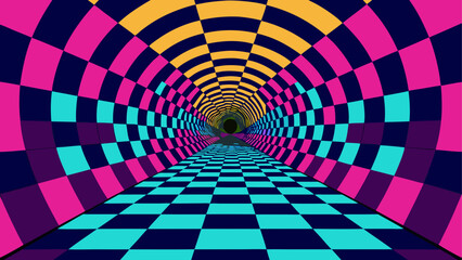 Colorful checkerboard tunnel perspective