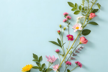 Minimal floral column on sky-blue backdrop