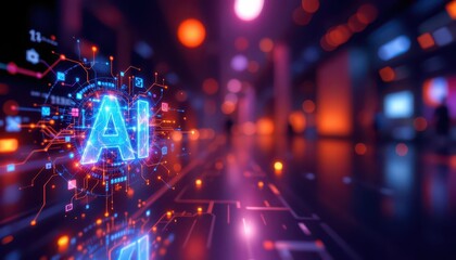 Obraz premium Futuristic Digital Network with Glowing Ai Letters