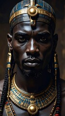 Obraz premium Close-up portrait of a man in regal attire, ancient Egyptian style