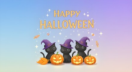 Cute Cat Happy Halloween Background