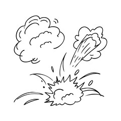 Line speed cartoon effect, boom explosive motion line element set. Comic boom burst, explosive smoke, line speed cartoon vector icon. Hand drawn sketch doodle action effect