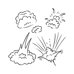 Line speed cartoon effect, boom explosive motion line element set. Comic boom burst, explosive smoke, line speed cartoon vector icon. Hand drawn sketch doodle action effect