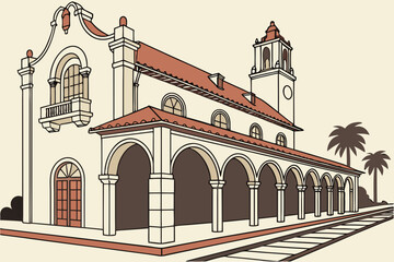 Obraz premium Orlando Amtrak Station in Florida, Spanish Revival style with arched arcade and red-tile roof