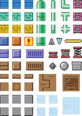 ゲーム風ドット絵　メカニック背景パーツセット