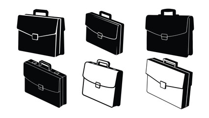 angled 3d black and white silhouette vector illustration of a professional business briefcase icon, financial management in minimal geometric design
