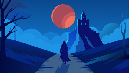 Lone figure walking toward distant castle © Rana Islam