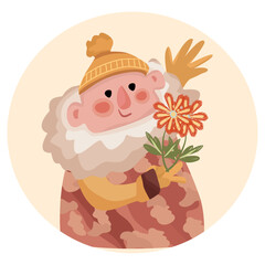 Christmas gnome with wheat and flowers
