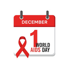 World AIDS Day Calendar with Red Ribbon.