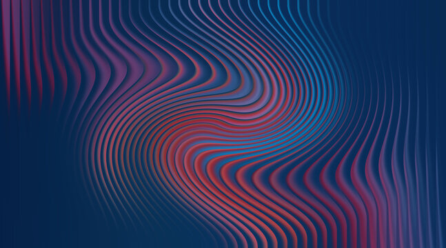 Abstract swirling lines with pink, blue, and red gradient on a dark blue background