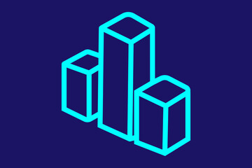 hree rectangular prisms of different heights are displayed side by side, representing data comparison or growth analysis
