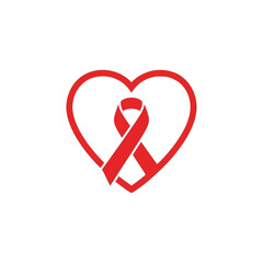 Red heart and ribbon symbol representing AIDS awareness and support.
