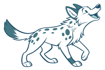 Cartoon African Wild Dog Howling, Canine with Spot Pattern, White Background