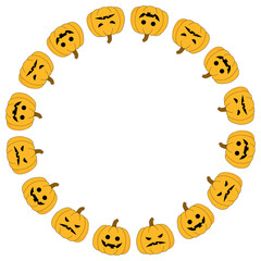 A scary round frame with pumpkins for Halloween with sinister smiles. Perfect for holiday cards, flyers, and other designs.