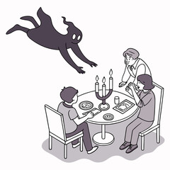 Ghost interrupts family dinner with candles table