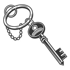 Vintage key with ring and chain for access