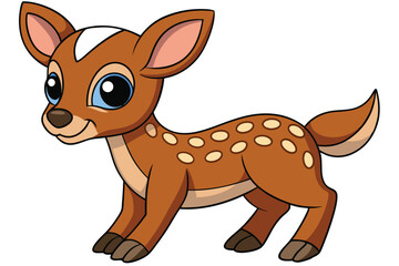 Cartoon Brown Deer with White Spots on White Background, Animal