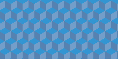 Blue 3d modeling cubes Illustration decoration seamless white material pattern square design.	