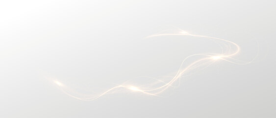 Golden curved light ribbon png with shine. Smooth gold twirl with glowing effect. Elegant festive line element. Glowing golden swirl png for decoration.	
