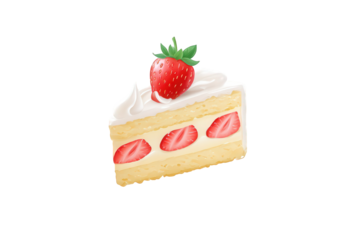 Strawberry Shortcake Slice with Strawberry on Top in Watercolor Style with Soft Lighting for Bakery Advertising