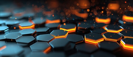 Abstract hex tech pattern with cool glow, modern grid aesthetic, crisp edges, headline space 